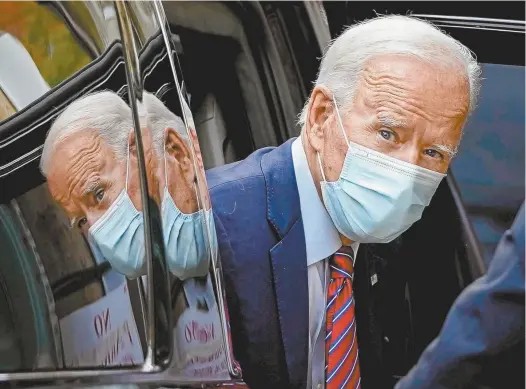  ?? Drew Angerer / Getty Images via AFP ?? US Democratic presidenti­al nominee Joe Biden arrives at The Queen theatre in Wilmington, Delaware, on Monday to film a TV interview.