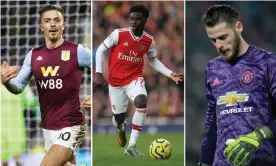  ?? Composite: Getty/EPA ?? Jack Grealish of Aston Villa; Bukayo Saka of Arsenal; David de Gea of Manchester United.