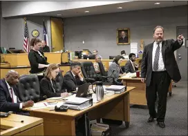  ?? RALPH BARRERA / AMERICAN-STATESMAN ?? Ariel Payan, one of Meechaiel Criner’s attorneys, makes a statement in court Monday during jury selection in Criner’s capital murder trial. Once both sides secure 12 jurors and two alternates, the state will begin presenting evidence. Criner, who faces an automatic life sentence if convicted, has pleaded not guilty.