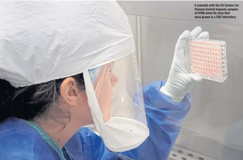 ??  ?? A scientist with the US Centers for Disease Control inspects samples of H7N9 avian flu virus that were grown in a CDC laboratory.