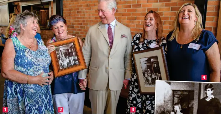  ??  ?? Happy memories: Prince Charles is presented with pictures by (left to right) Penny, Jane, Amanda and Lisa