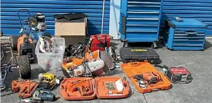  ?? NZ POLICE ?? Some of the power tools that police are looking to return to their rightful owners.