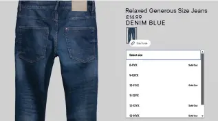  ?? ?? Big seller: Many of the ‘generous fit’ child jeans are sold out on H&M online