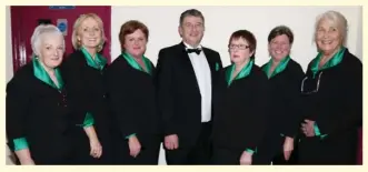  ??  ?? Anne O’Brien, Mary Corbett, Kay Healy, Tom Neenan, Kathleen Twomey, Miriam Kingston, and Dagmar Ott, all from Banteer, preparing to go on stage during the Duhallow Choral Society 20th Anniversar­y celebratio­n at Scoil Mhuire Hall, Kanturk.