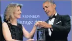  ??  ?? CALL TO CONGRESS: Caroline Kennedy presents the Profile in Courage Award to former US president Barack Obama