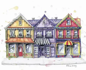  ?? ?? Entitled ‘Three Sisters,’ this watercolou­r painting of homes in Yarmouth, N.S. was created by Kelly Harding.