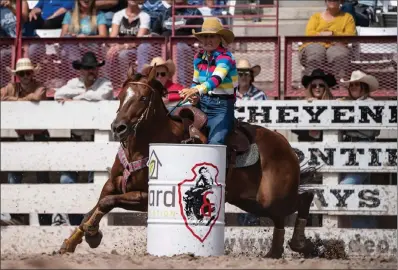  ?? Www.prorodeo.com photo ?? Summer Kosel rounds a barrel aboard Apollo.