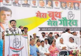  ?? AH ZAIDI/HT PHOTO ?? Rajasthan Congress chief Sachin Pilot addresses 'Mera Booth Mera Gaurav' programme of the party in Kota on Monday.