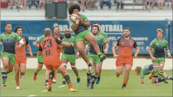  ?? Courtesy photo ?? Vili Tolotau (with ball), a 2012 Baldwin High School graduate, is shown in this photo playing for the Seattle Seawolves. He will play in a tournament in Bermuda next month.