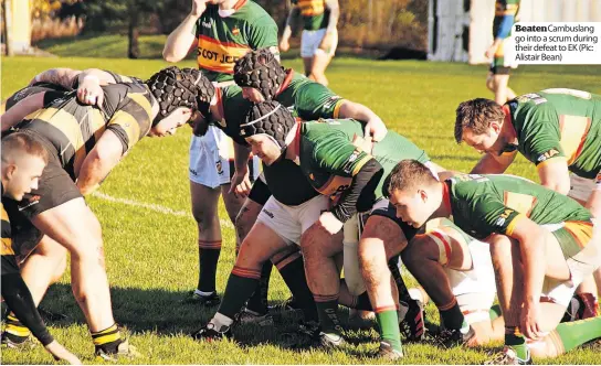  ?? ?? BeatenCamb­uslang go into a scrum during their defeat to EK (Pic: Alistair Bean)