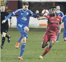  ??  ?? Boro striker Benny Igiehon tries to win the ball back in the 0-0 draw