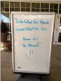  ?? COURTESY OF SOUDERTON MENNONITE CHURCH ?? A sign asks those coming to the Little Free Pantry to “Take what you need, leave what you can.”