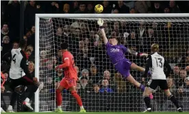  ?? Paul Childs/Action Images/Reuters ?? Everton's Jordan Pickford saves a shot from Fulham's Tosin Adarabioyo (No 4). Photograph: