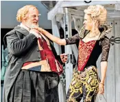  ??  ?? Larger than life: David Troughton as Sir John Falstaff and Beth Cordingly as Mistress Ford in The Merry Wives of Windsor