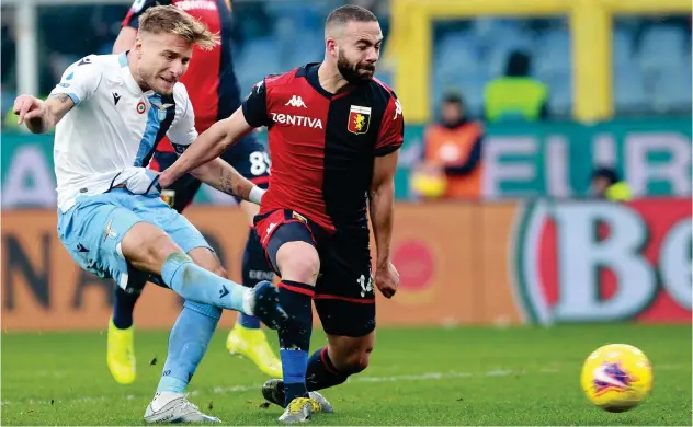 ?? Associated Press ?? ↑
Lazio’s Ciro Immobile (left) scores against Genoa during their Italian League match on Sunday.