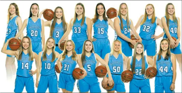  ?? ?? Back row left to right: Hadlee Thoreson, Greta Goven, Samantha Hatcher, Brooke Eggermont, Carly Goven, Faith Peterson, Tesa Olson, Rylyn Johnson. Front row left to right: Kadie Kocka, Dacota Potratz, Georgia Zaun, Drew Potratz, Madison Anderson, Kinlee Sufficool, Kailee Nielson. Not pictured: Lea Wolff.