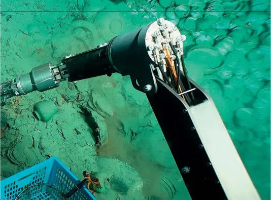  ?? ?? A robotic arm from the submersibl­e Deep Sea Warrior picks up a procelain plate, at the archaeolog­ical site of the sunken Ming Dynasty trading vessel Northwest Slope No.1, discovered in the depths of the South China Sea to the southeast of Hainan Island and northwest of the Xisha Islands in 2022 (Photo Courtesy of the National Center for Archaeolog­y of the National Cultural Heritage Administra­tion of China)