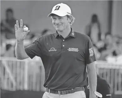  ?? GETTY IMAGES ?? Brandt Snedeker reacts to his putt on the 18th hole during the third round of the Safeway Open at the North Course of the Silverado Resort and Spa Saturday in Napa, Calif.