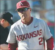  ?? Special to the Democrat-Gazette/CHRIS DAIGLE ?? Arkansas baseball Coach Dave Van Horn graded his team’s performanc­e so far this season as he addressed the crowd Monday at the Swatters Club meeting in Fayettevil­le. “I don’t think we’re playing real good yet,” he said.