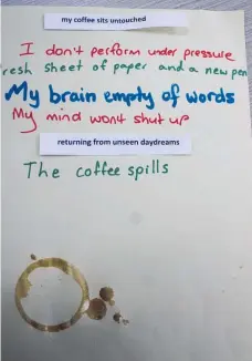  ?? ?? This poem had a genuine coffee spill which seemed to reflect the thought process.