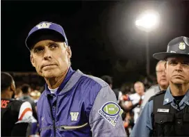  ?? TIMOTHY J. GONZALEZ / AP ?? Washington coach Chris Petersen has apologized to Huskies fans because none of the team’s games this season have started before 5 p.m. local time.