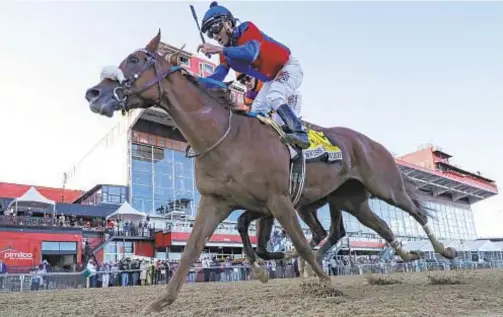  ??  ?? Swiss Skydiver, ridden by jockey Robby Albarado, wins 145th Running of the Preakness Stakes at Pimlico Race Course on Saturday.