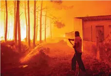  ?? EPA ?? A man combats a forest fire in Vieira de Leiria, Marinha Grande, in central Portugal yesterday