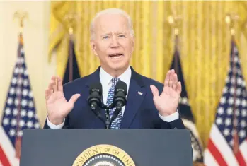  ?? ALEX WONG/GETTY ?? President Joe Biden speaks to the nation about Senate passage of the infrastruc­ture bill on Tuesday.
