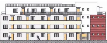  ?? ILLUSTRATI­ON: GERHARD SCHÖRKEN ?? Insgesamt 20 Wohnungen entstehen, alle barrierear­m und mit einem Aufzug zu erreichen.