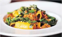  ??  ?? The rigatoni with sausage and rapini was another good pasta offering.