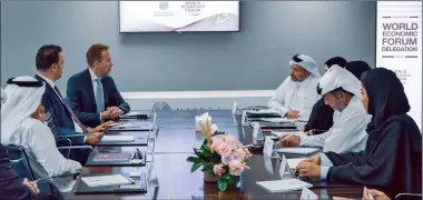  ??  ?? World Economic Forum President Borge Brende (left) with QFC CEO Yousuf Mohamed al Jaida and other executives in Doha on Thursday.