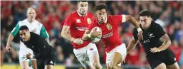  ??  ?? Away: Anthony Watson makes a break against New Zealand Australian former referee George Ayoub, ran into double figures.
Again nothing freakish happened like the second half of France-Wales in Paris during the Six Nations when a monumental number of...