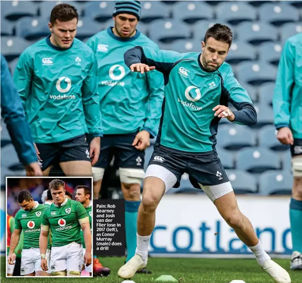  ??  ?? Pain: Rob Kearney and Josh van der Flier lose in 2017 (left), as Conor Murray (main) does a drill