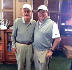  ?? KRISTINA WILDER / RN-T staff ?? Dr. William Thompson (left) stands with Coosa Country Club Golf Pro Brian Albertson after Thompson shot an 80 on his 94th birthday at Coosa Country Club in Rome.