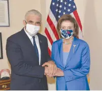  ?? (Oz Avital/GPO) ?? FOREIGN MINISTER Yair Lapid meets with US Speaker of the House Nancy Pelosi in Washington yesterday.