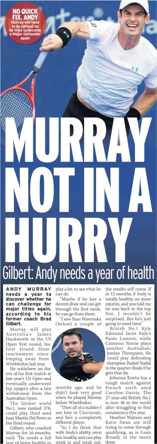  ??  ?? NO QUICK FIX, ANDY Murray will have to be patient as he tries to become a Major contender again