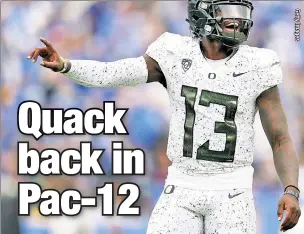  ?? ?? MIGHTY DUCKS: Quarterbac­k Anthony Brown and the No. 10 Ducks will seek the Pac-12 championsh­ip — and retributio­n — when they face 17th-ranked Utah as 3-point underdogs on Friday night at Allegiant Stadium in Las Vegas.