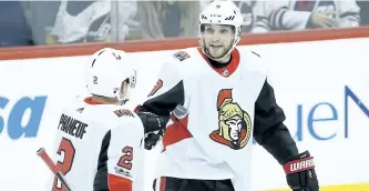  ?? THE CANADIAN PRESS PRESS ?? Ottawa’s Bobby Ryan broke his right index finger on Saturday blocking a shot. The injury makes five straight seasons Ryan has suffered a hand injury.
