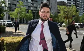  ?? Photograph: Mick Tsikas/AAP ?? Former Liberal party staffer Bruce Lehrmann outside the ACT supreme court in Canberra last week. He pleaded not guilty at trial to raping Brittany Higgins.