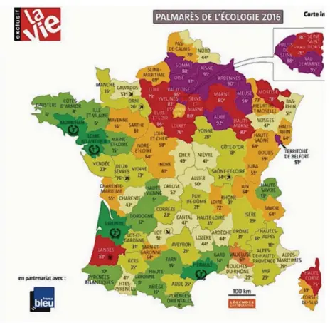  ??  ?? L’hebdomadai­re La Vie publie chaque année depuis 2007 un classement de l’écologie des départemen­ts (capture d’écran -Lavie.fr)