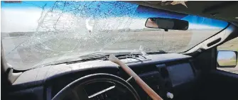  ?? MACKENZIE PEDDLE ?? A blade-shaped hole was left when an axe flew through Mackenzie Peddle’s windshield.