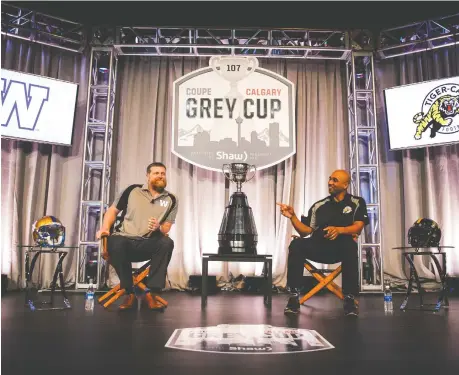  ?? TODD KOROL/ THE CANADIAN PRESS FILES ?? Last year at this time, Winnipeg Blue Bombers head coach Mike O'shea, left, and Hamilton Tiger-cats head coach Orlondo Steinauer were answering questions in Calgary during the annual head coaches' news conference in the lead-up to the Grey Cup.