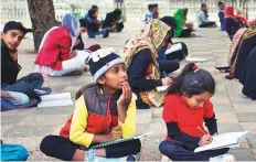  ?? AP ?? Students study at a makeshift school in Islamabad. Pakistan spent less than 2.8 per cent of its GDP on education in 2017.