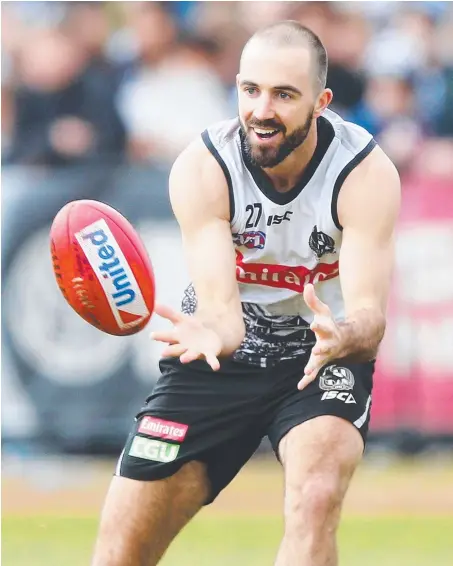  ?? Picture: GETTY IMAGES ?? Collingwoo­d star Steele Sidebottom at training ahead of the grand final.