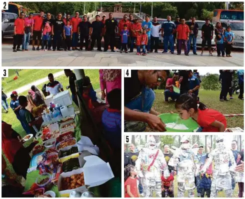  ??  ?? 1. SESI memasang bendera konvoi.
2. AHLI jawatankua­sa aktiviti hari keluarga.
3. MAKANAN dibawa secara ‘potluck’.
4. AKTIVITI untuk kanak-kanak.
5. SALAH satu aktiviti sukaneka.