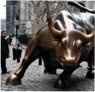  ?? REUTERS ?? THE CHARGING BULL or Wall Street Bull is pictured in the Manhattan borough of New York City, New York, US, Jan. 16.