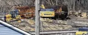 ?? ASSOCIATED PRESS ?? Cleanup continues in East Palestine, Ohio, on Tuesday. Existing rail cars that don’t meet federal rules by 2029 must be retired or repurposed to no longer transport Class III flammable liquids.