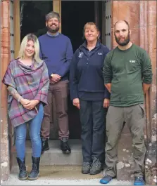  ??  ?? New operations manager Stuart MacKinnon with head ranger Kate Sampson and the Brodick Castle management team.