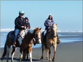  ??  ?? Pictured during one of the “What’s on Your Bucket List?” adventures is, from left, Heather Hulbert (KEET crew), Elli Carr (Bucket List guest) and Kim Korobi (guide and the owner of Korobi Stables).