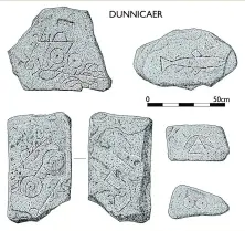  ??  ?? Below: At least five symbol stones were recovered from Dunnicaer in the 19th century